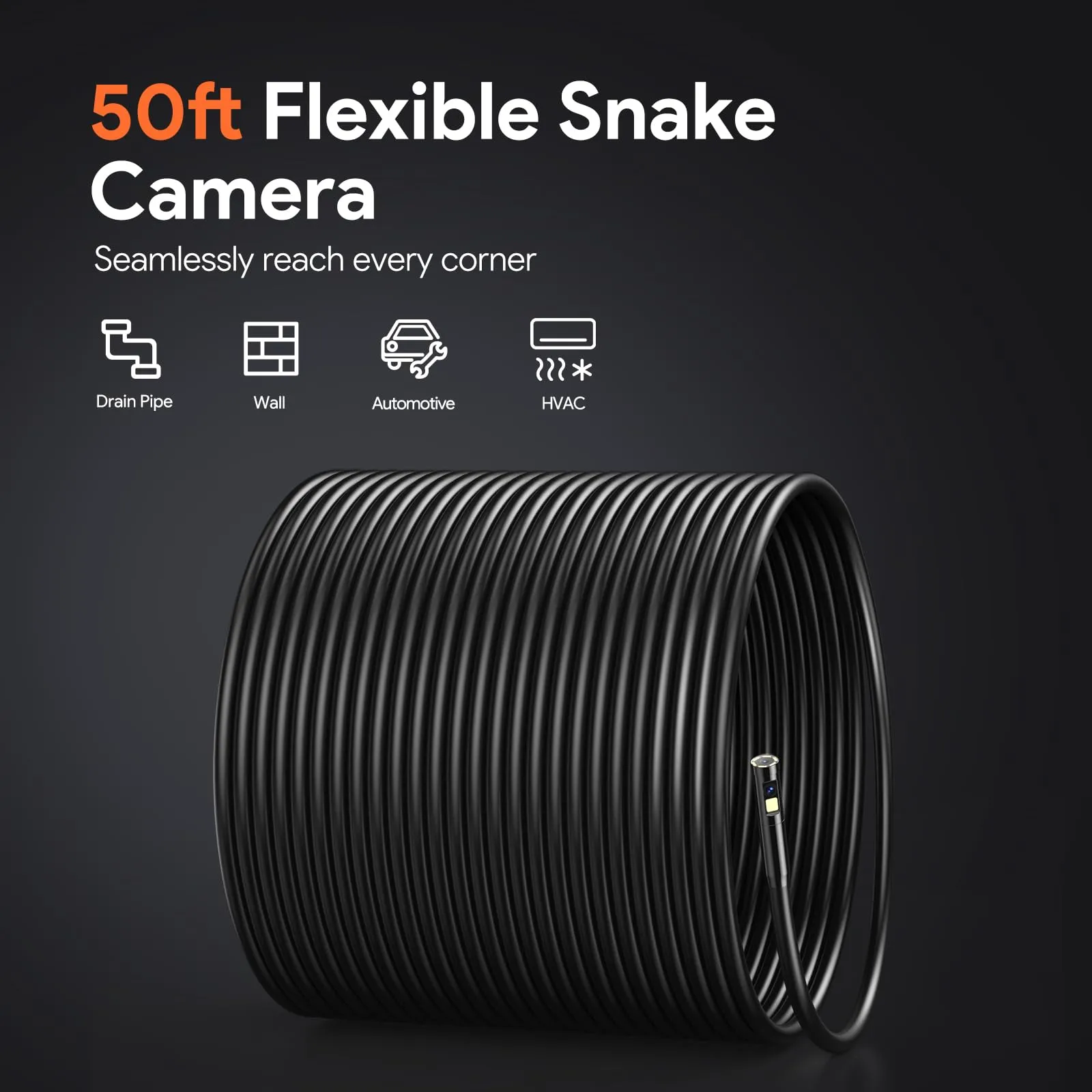 DEPTECH 50ft Sewer Camera, 1080P HD Triple Lens Borescope, 5" IPS Screen Endoscope Camera with Light, IP67 Waterproof Drain Pipe Camera, Plumbing Snake Inspection Camera with 32G Card, Carry Case