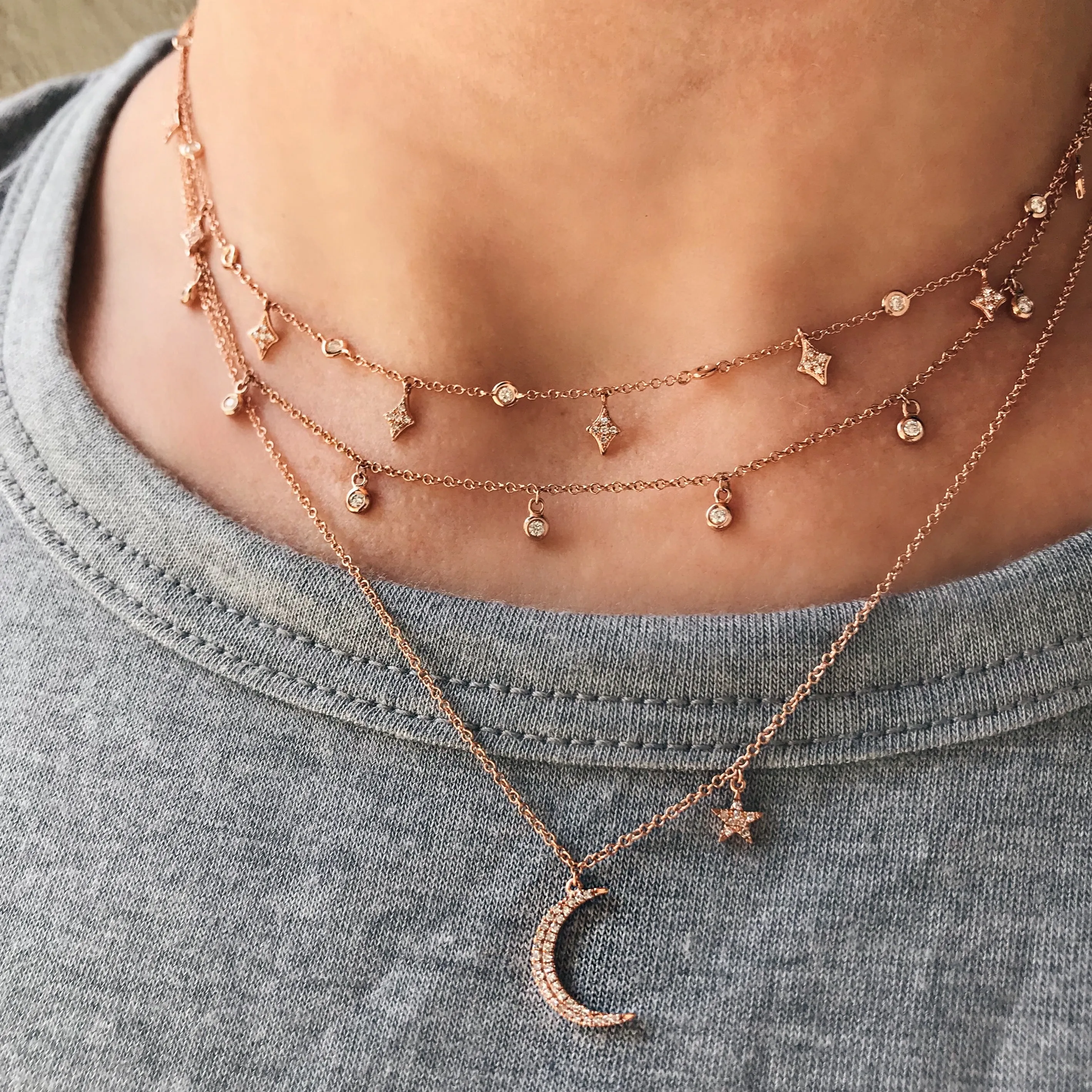 Diamond Moon & Star Charm Necklace