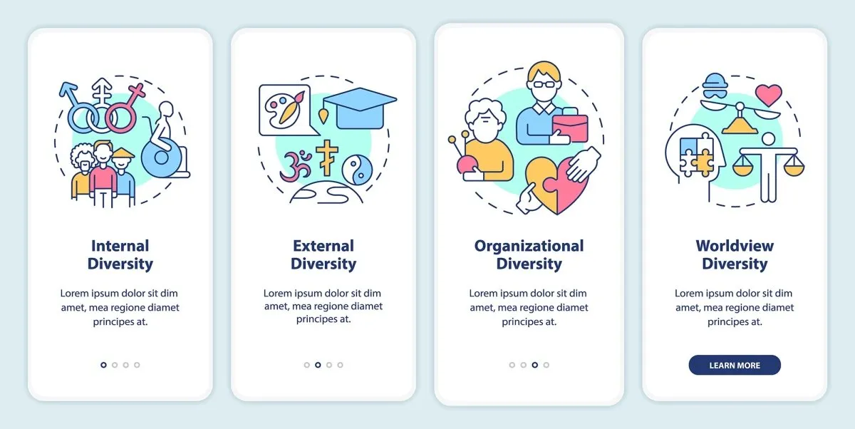 Diversity and inclusion mobile app screen set