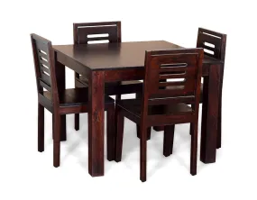 Douceur Furnitures Solid Sheesham Wooden Four 4 Seater Dining Table Set with 4 Chairs | Finish-Walnut |