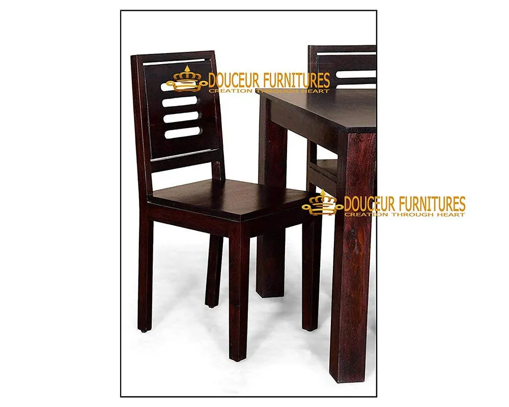 Douceur Furnitures Solid Sheesham Wooden Four 4 Seater Dining Table Set with 4 Chairs | Finish-Walnut |