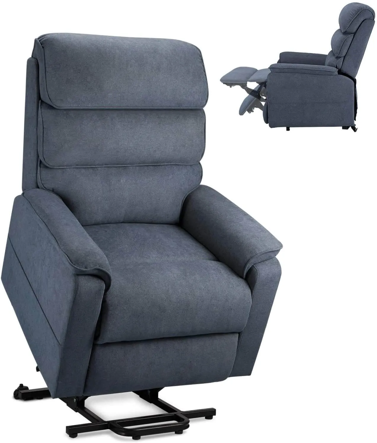 Dual Motor Electric Power Recliner Lift Chair Linen Fabric Electric Recliner for Elderly, Heated Vibration Massage Sofa with Remote Control, Blue