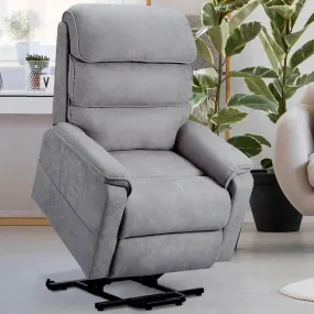 Dual Motor Electric Power Recliner Lift Chair, Linen Fabric Electric Recliner for Elderly, Heated Vibration Massage Sofa with Remote Control, Gray