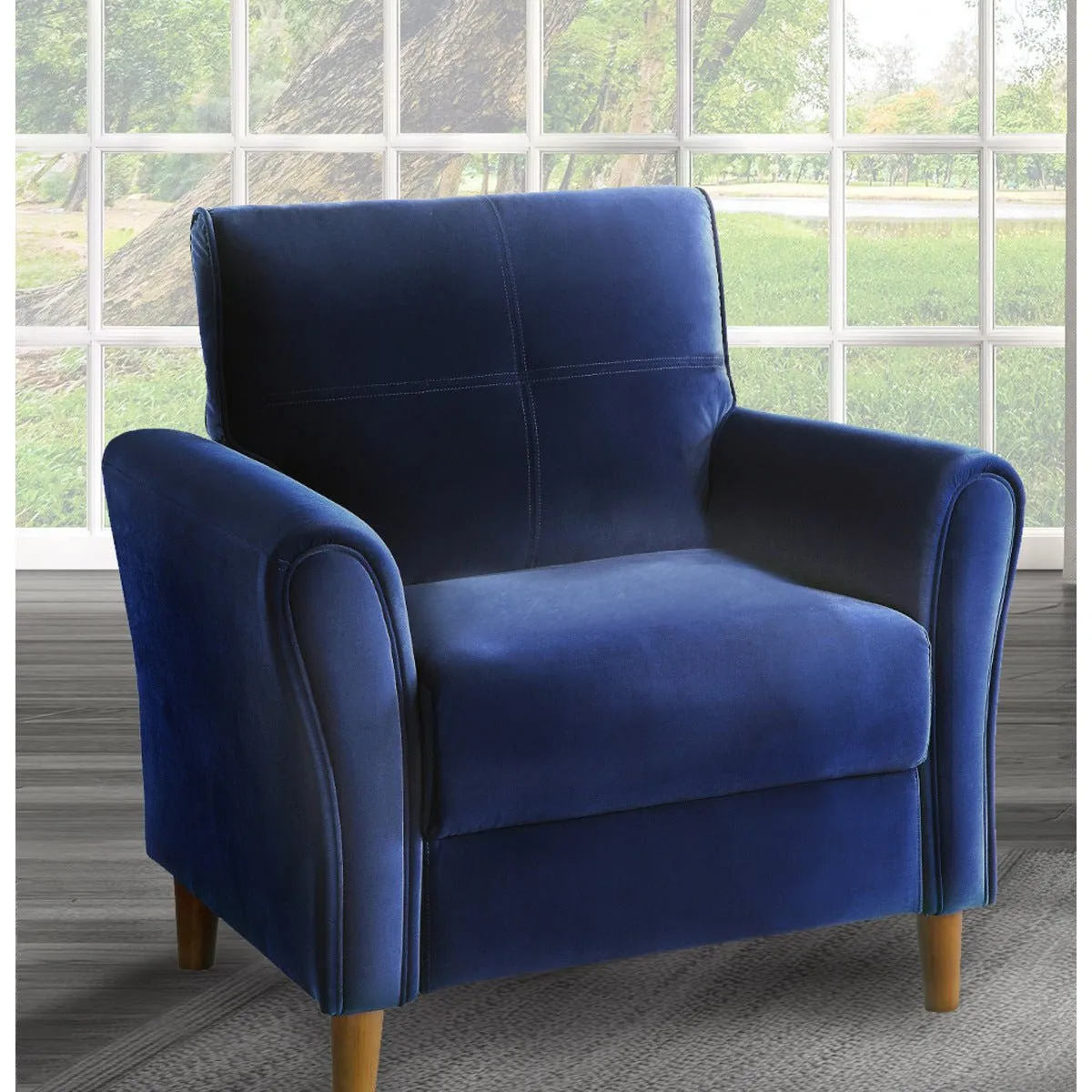 Dunleith Collection Chair Blue Velvet Fabric