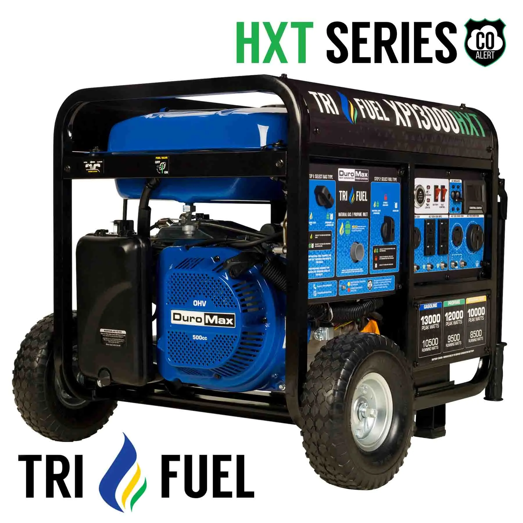 DuroMax XP13000HXT Tri-Fuel Portable HXT Generator w/ CO Alert | 13,000 Watts