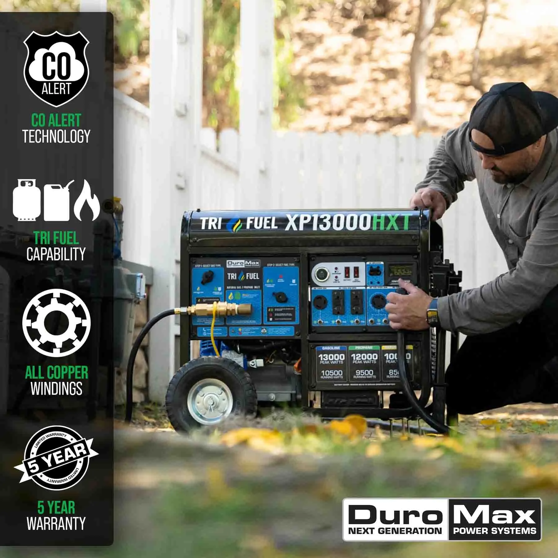 DuroMax XP13000HXT Tri-Fuel Portable HXT Generator w/ CO Alert | 13,000 Watts