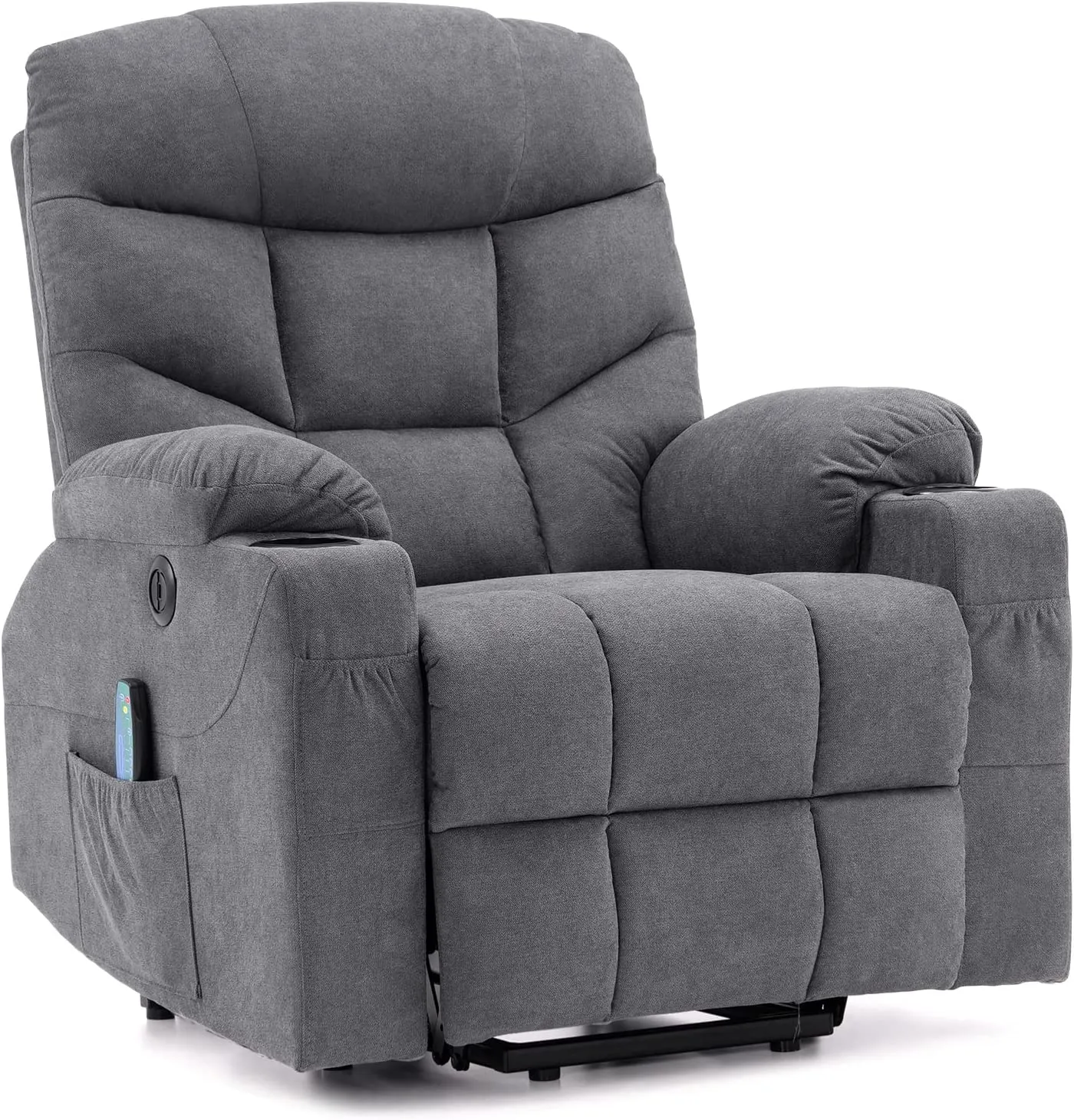 Electric Power Lift Chair Recliner Sofa for Elderly with Vibration Massage & Lumbar Heated, 2 Side Pockets & Cup Holders(Grey Blue)