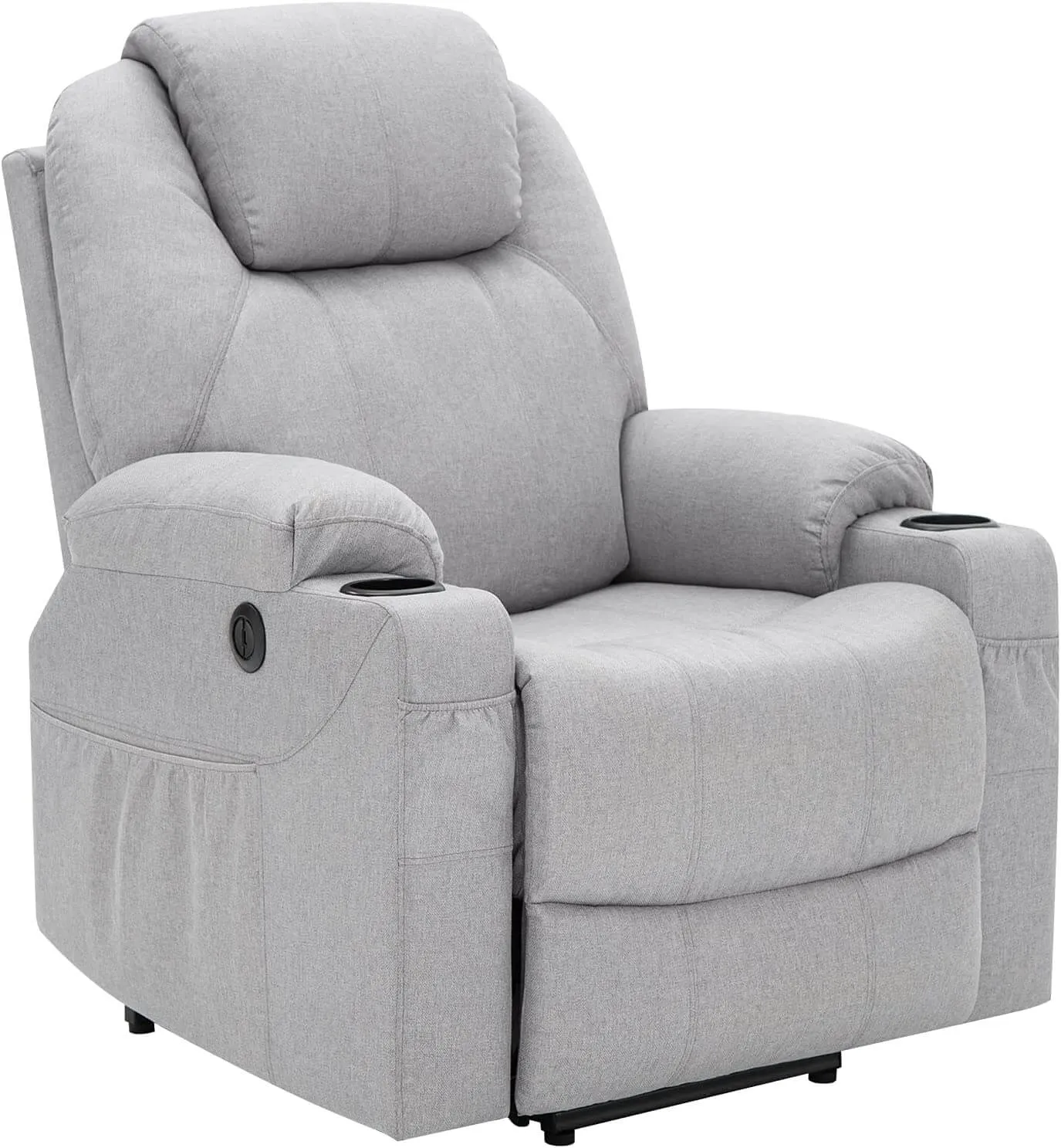 Electric Power Recliner Lift Chair Fabric Electric Recliner for Elderly, Heated Vibration Massage Sofa with Side Pockets, USB Charge Port & Remote Control(Gray)