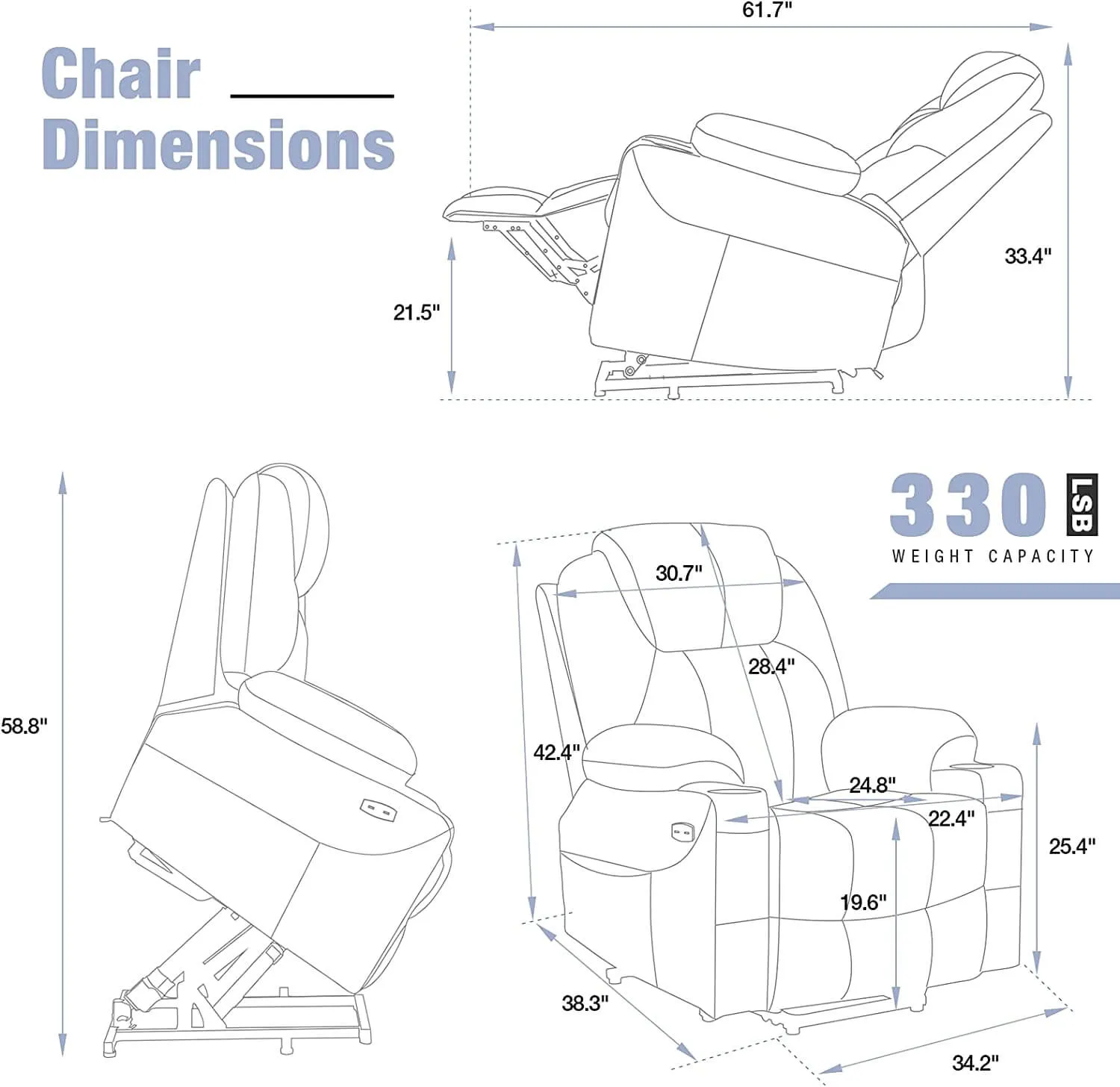 Electric Power Recliner Lift Chair Faux Leather Electric Recliner for Elderly, Heated Vibration Massage Sofa with Side Pockets, USB Charge Port & Remote Control(Black)