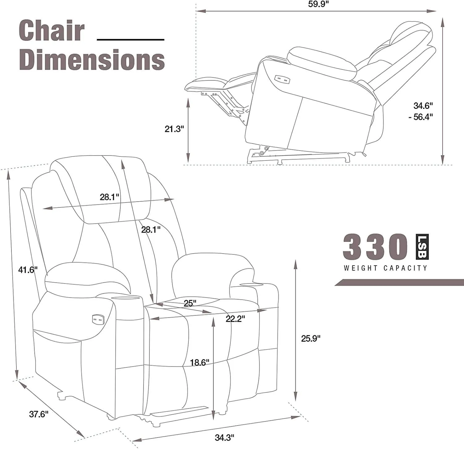 Electric Power Recliner Lift Chair Faux Leather Electric Recliner for Elderly, Heated Vibration Massage Sofa with Side Pockets, USB Charge Port & Remote Control(Brown)