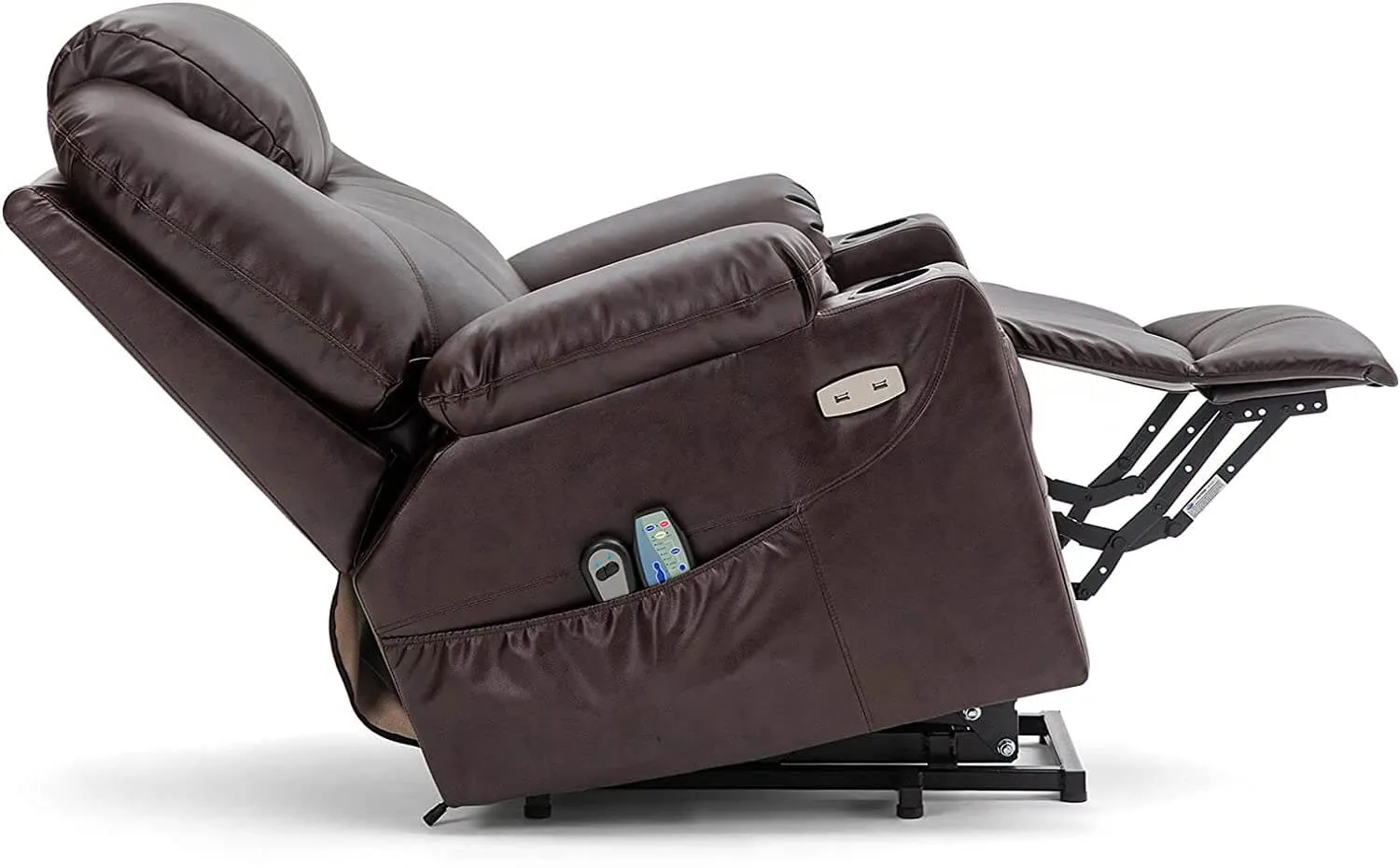 Electric Power Recliner Lift Chair Faux Leather Electric Recliner for Elderly, Heated Vibration Massage Sofa with Side Pockets, USB Charge Port & Remote Control(Brown)