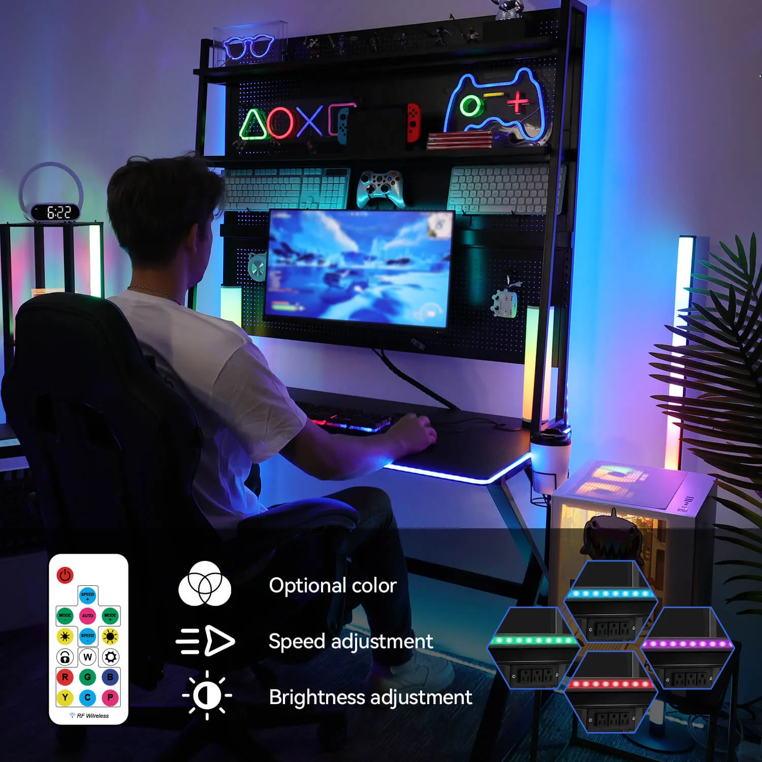 Elecwish RGB LED Gaming Desk With Pegboard X-001 [Deal Price $99]