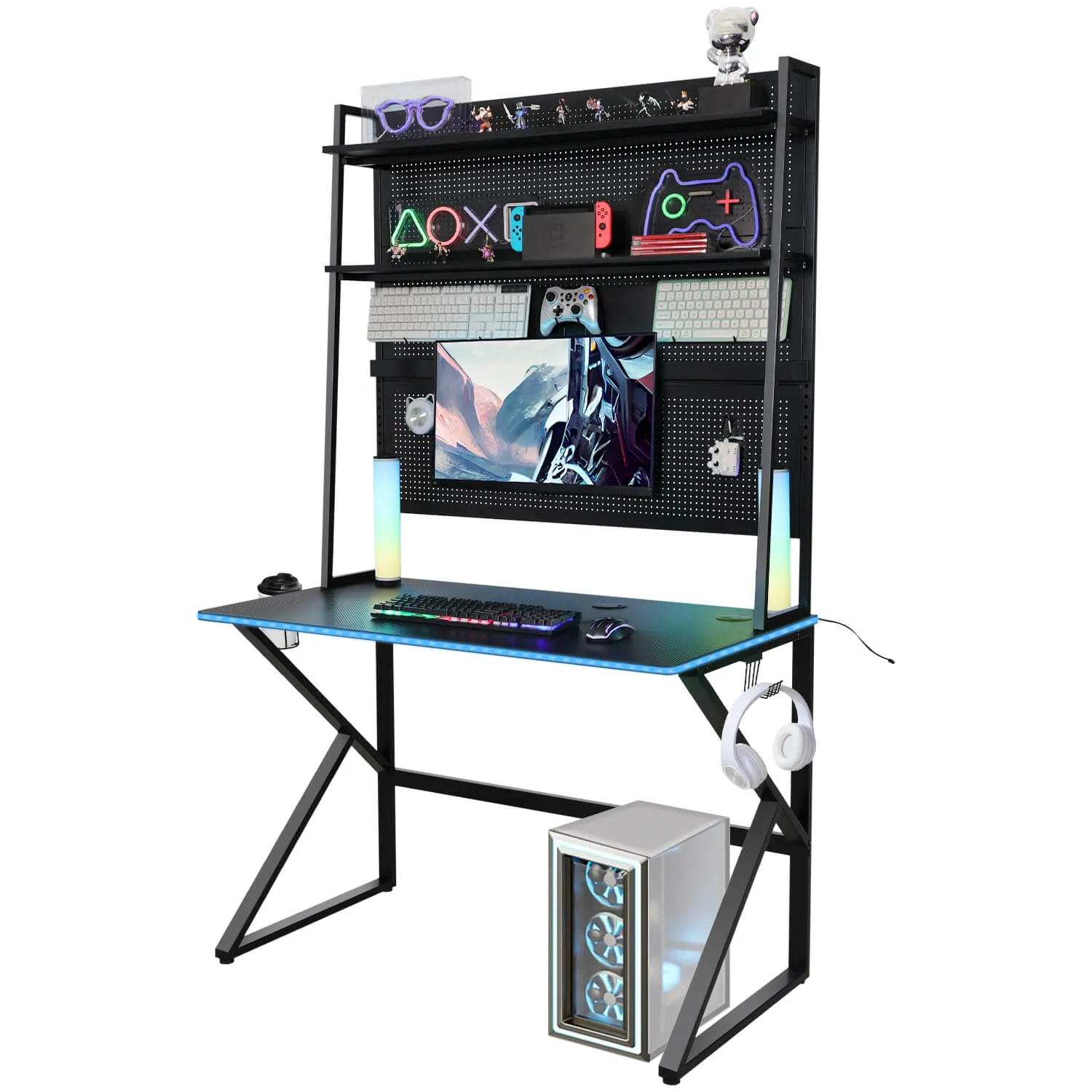 Elecwish RGB LED Gaming Desk With Pegboard X-001 [Deal Price $99]