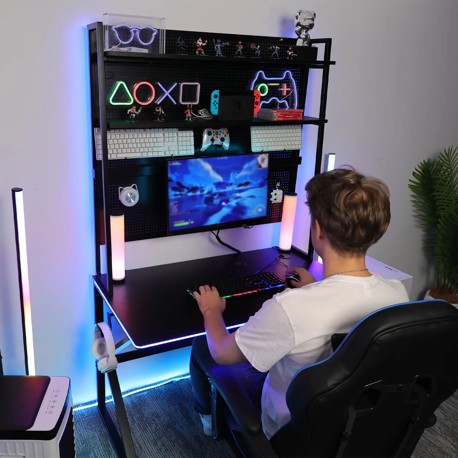 Elecwish RGB LED Gaming Desk With Pegboard X-001 [Deal Price $99]