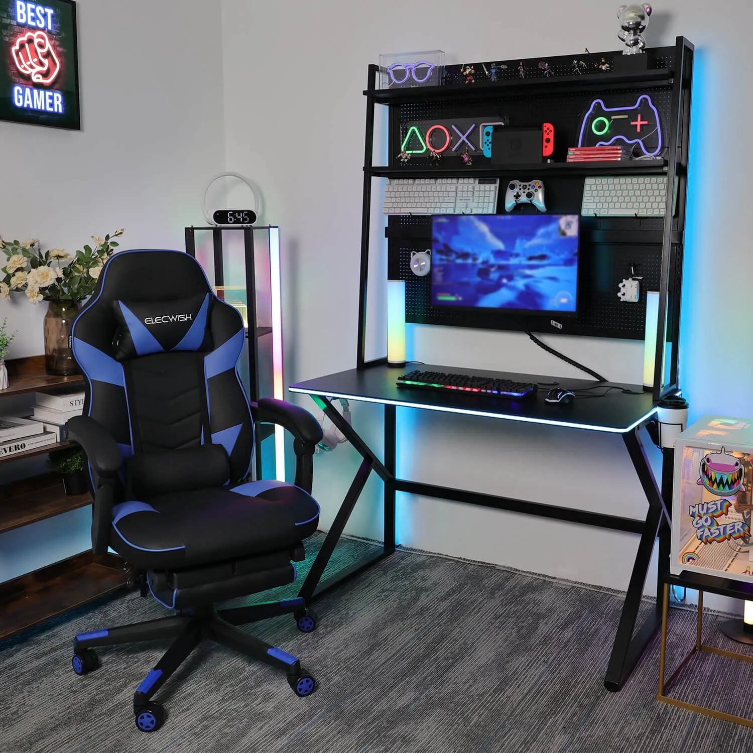 Elecwish RGB LED Gaming Desk With Pegboard X-001 [Deal Price $99]