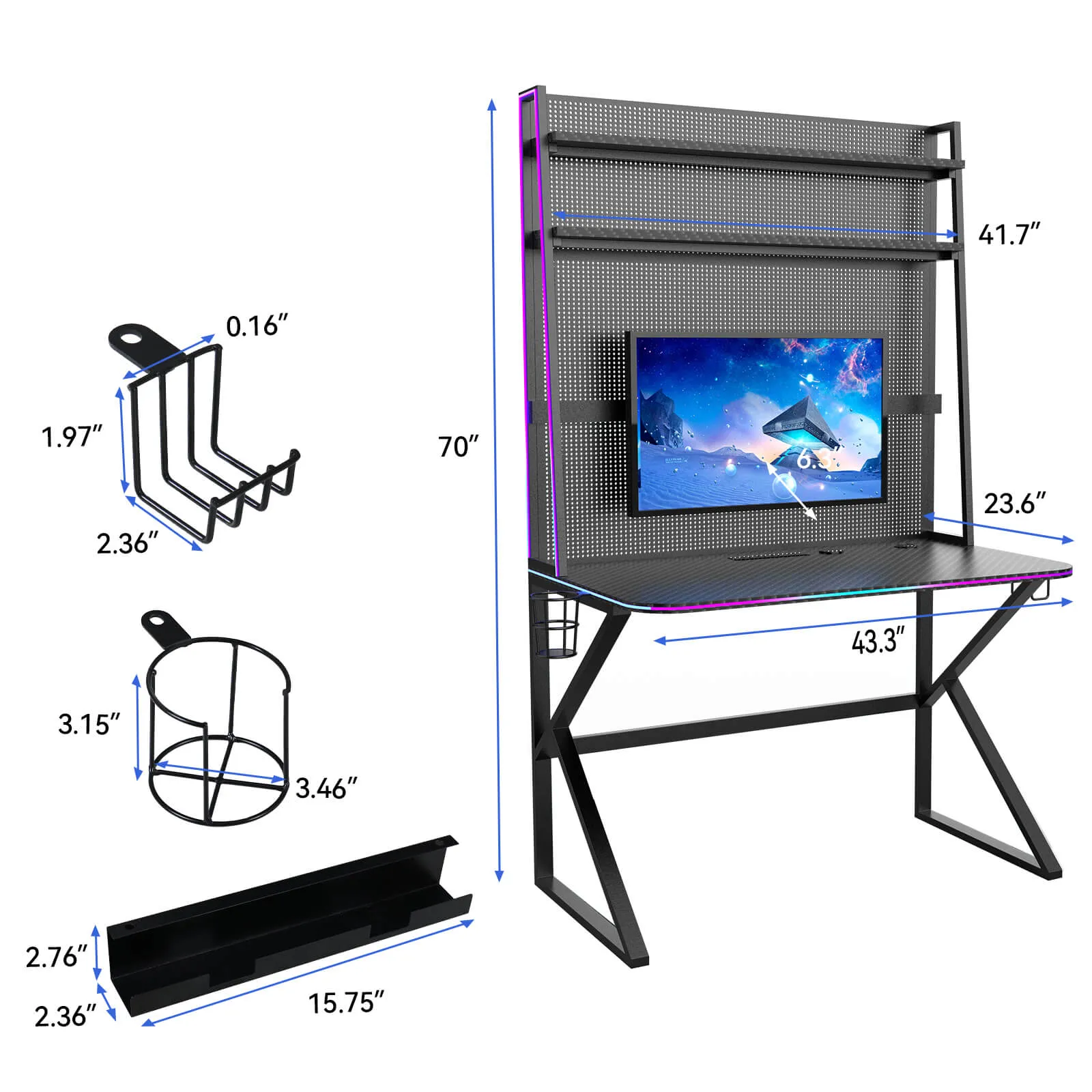 Elecwish RGB LED Gaming Desk With Pegboard X-001 [Deal Price $99]