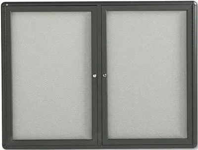 Enclosed Bulletin Board Fabric Covered Cork 48 X 36 Gray Aluminum Frame