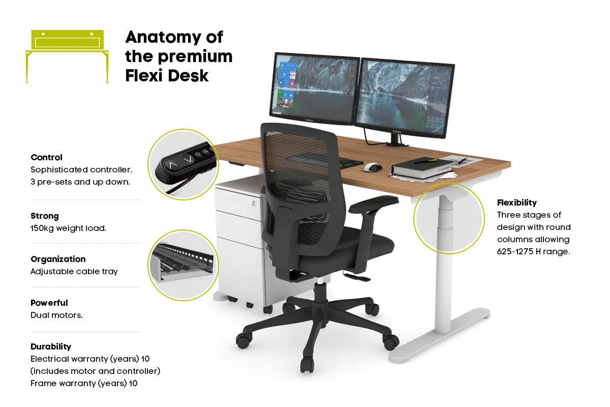 Flexi Premium Height Adjustable Single Workstation [1200L x 800W with Cable Scallop]