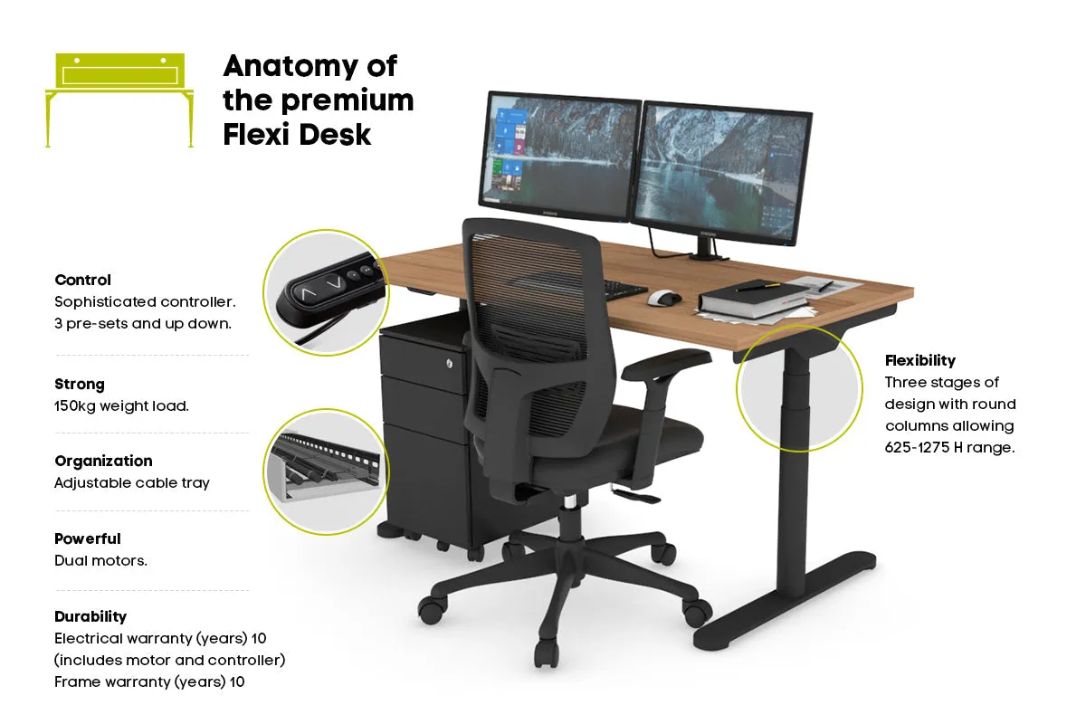 Flexi Premium Height Adjustable Single Workstation [1200L x 800W with Cable Scallop]