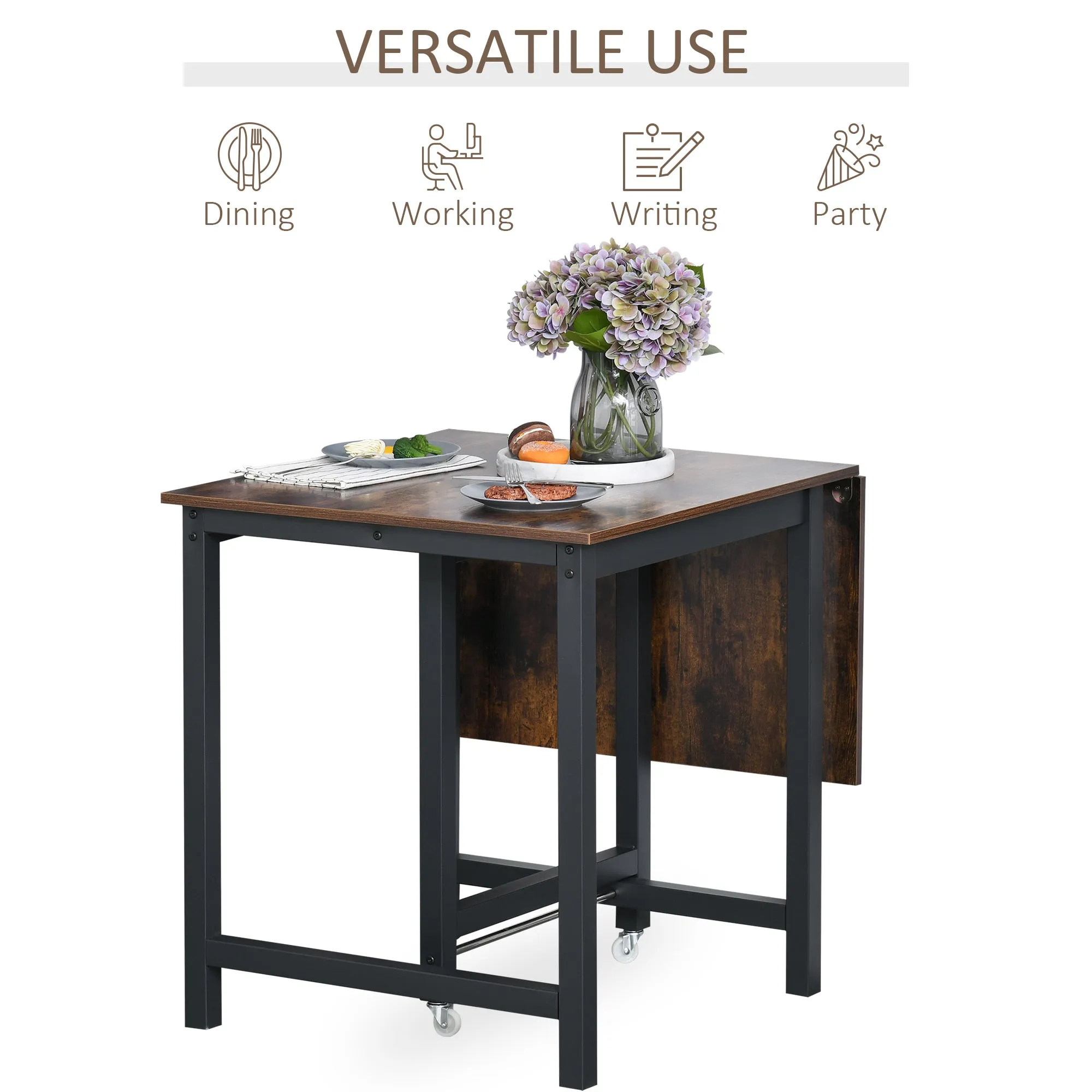 Foldable Dining Table Drop Leaf Folding Side Console Writing Desk for Kitchen