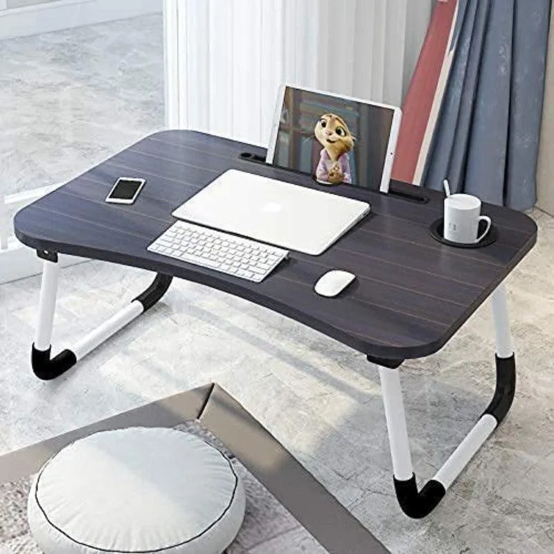 Foldable Laptop Table With Cup Holder And Mobile Tablet Holder (Grey)