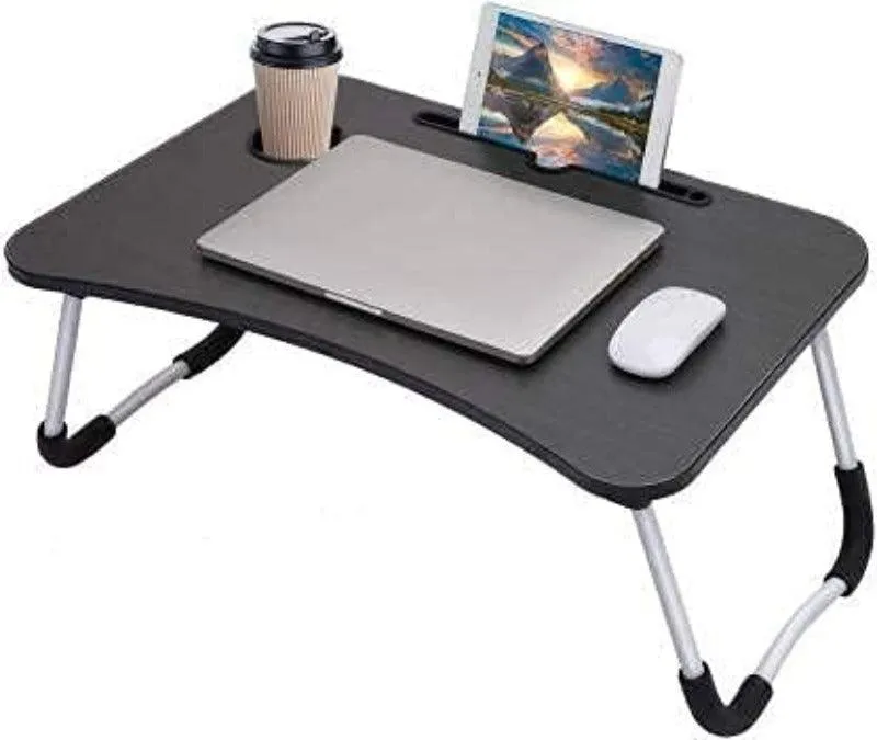 Foldable Laptop Table With Cup Holder And Mobile Tablet Holder (Grey)