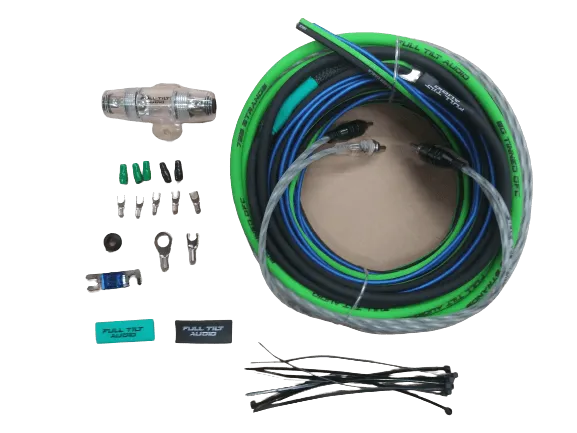 Full Tilt 8 Gauge AWG Lime Green/Black Amplifier/Amp Wire Kit