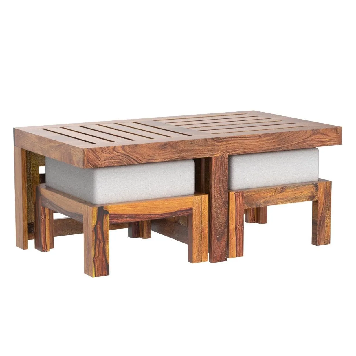 Genuine Decor Wooden Coffee Table Simple Industrial Rustic Center Table Minimalist Rectangle Wooden Farmhouse Cocktail Table for Living Room, Teak Sheesham Wood 36 Inch Center Coffee Table 2 Seater