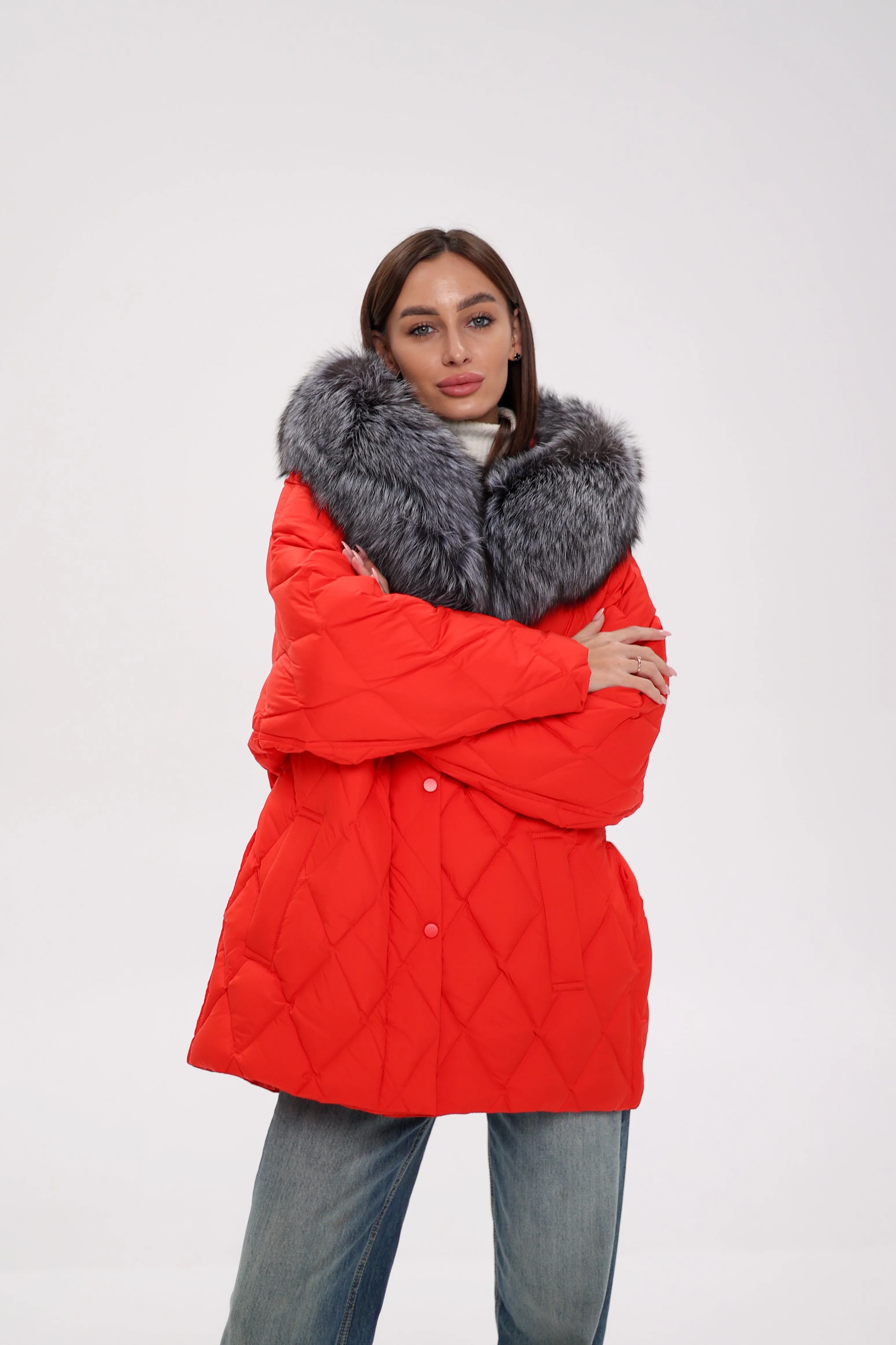 Genuine Silver Fox Down Fill Hooded Parka