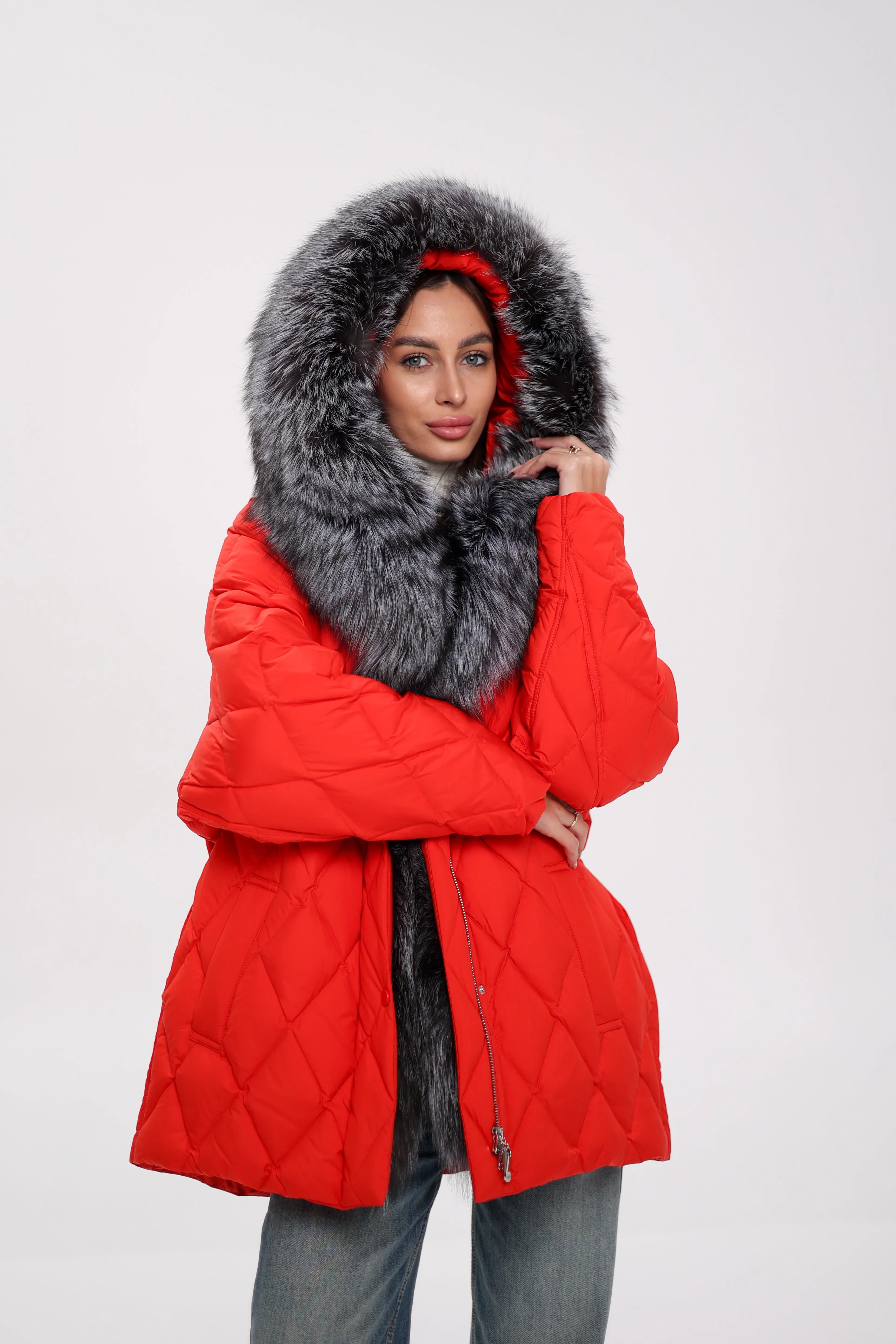 Genuine Silver Fox Down Fill Hooded Parka