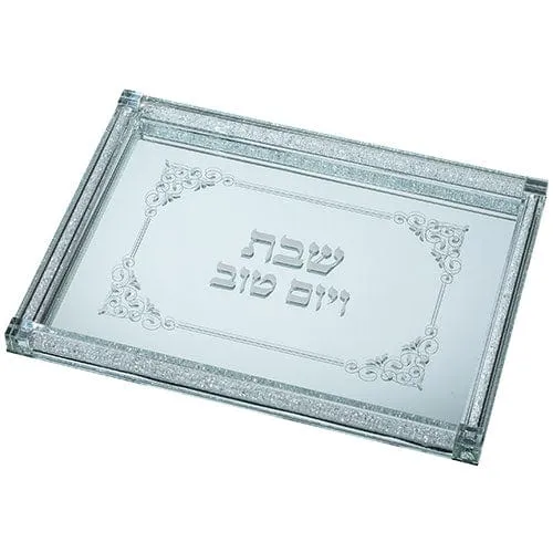 Glass Challah Tray 40*30 Cm With Stones