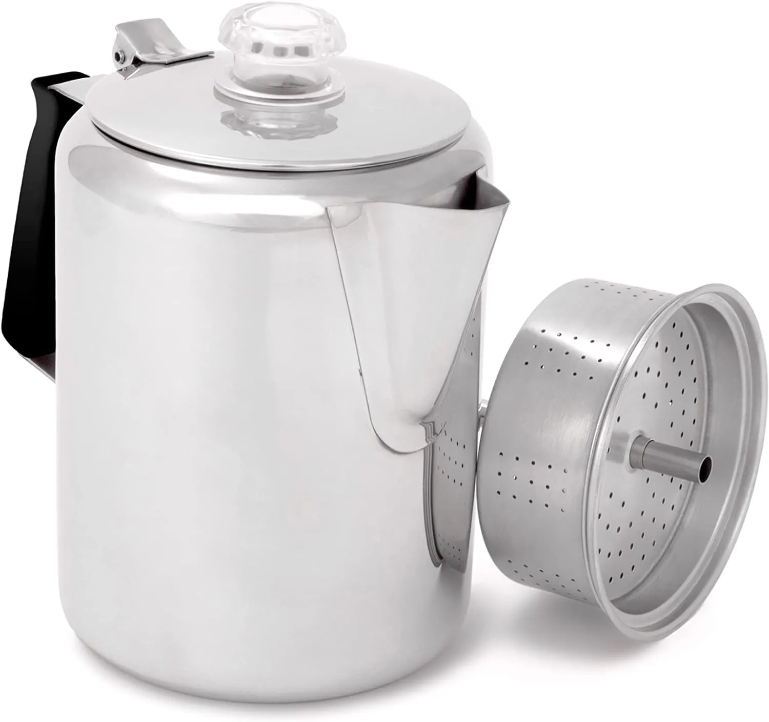 GSI Outdoors Percolator Coffee Pot I Glacier Stainless Steel with Silicone Handle for Camping, Backpacking, Travel, RV & Hunting - Stove Safe