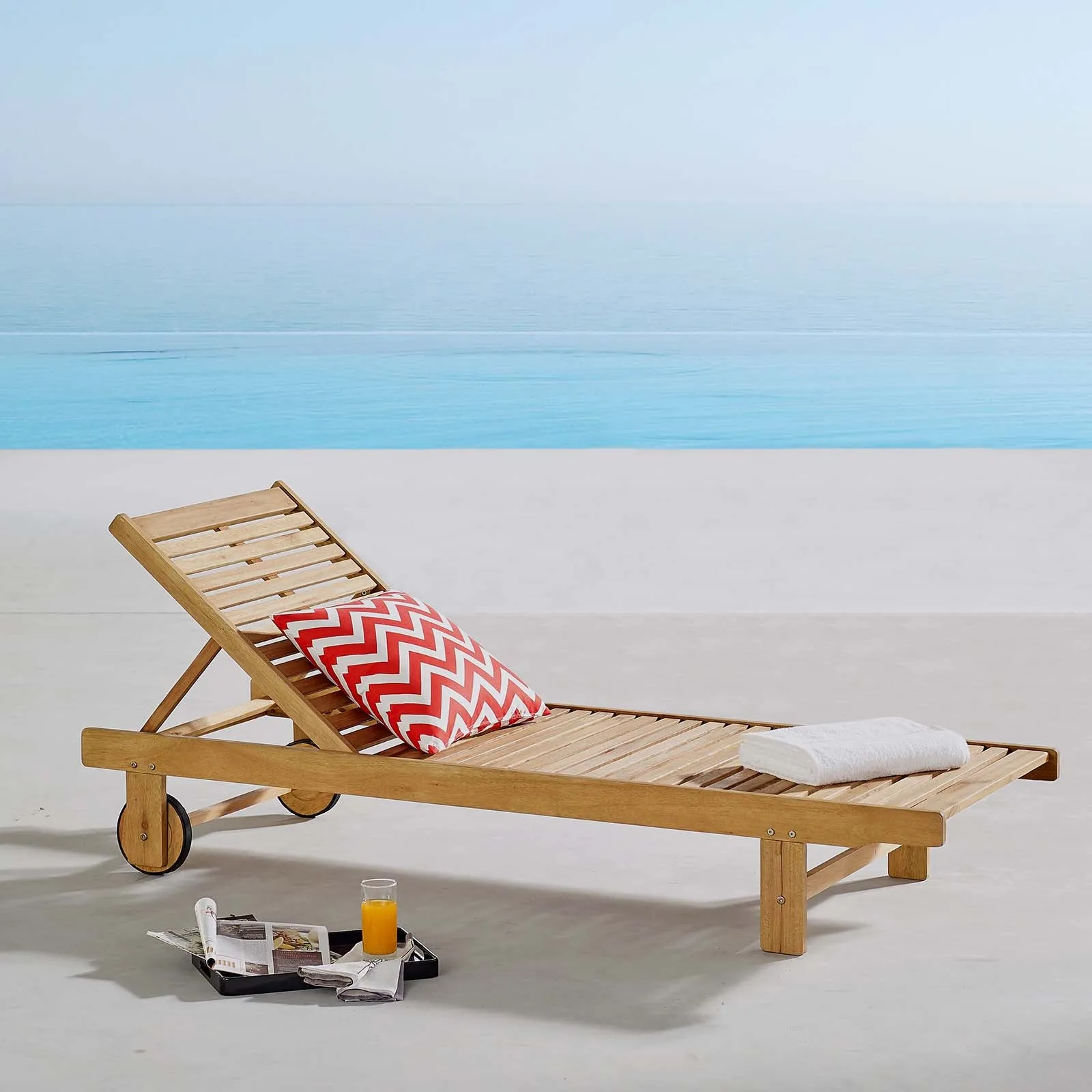 Hatteras Outdoor Patio Eucalyptus Wood Chaise Lounge Chair