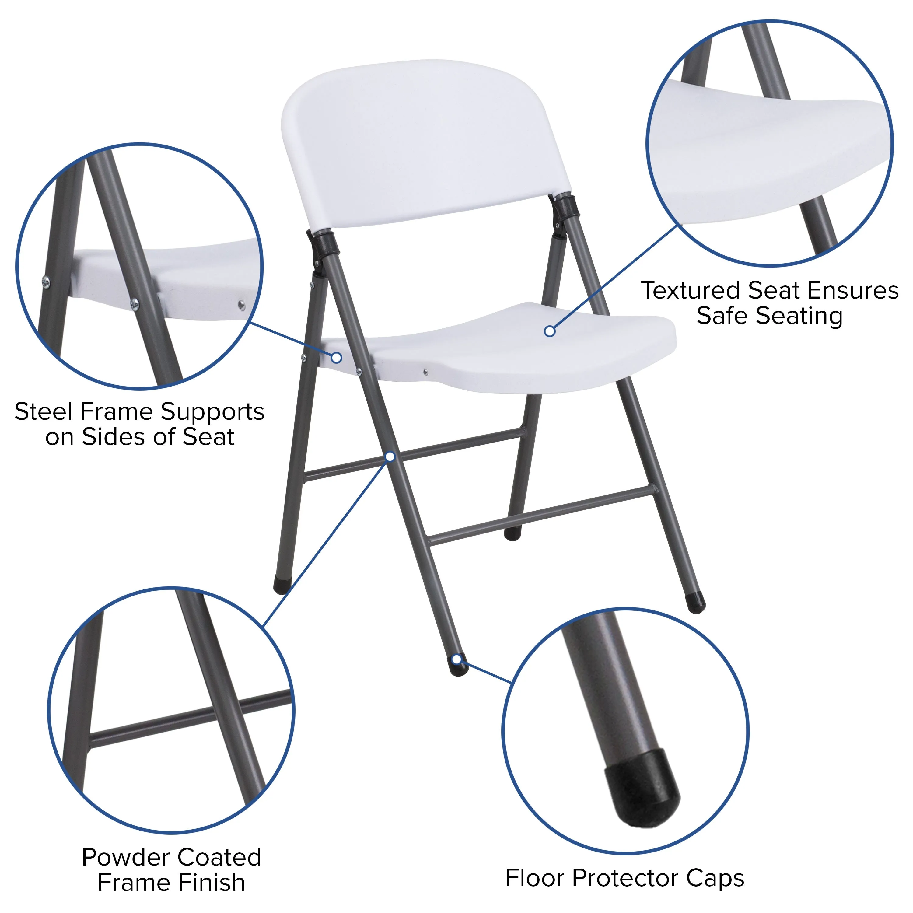 HERCULES Series 330 lb. Capacity Plastic Folding Chair with Charcoal Frame