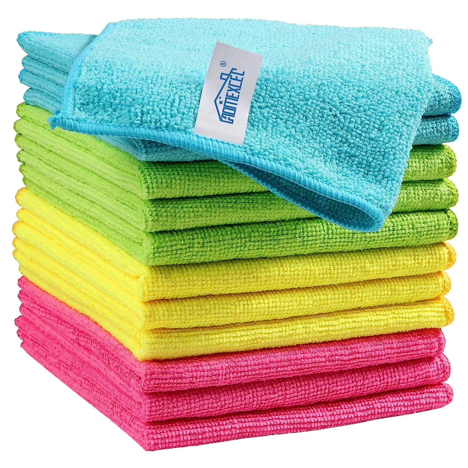 HOMEXCEL Microfiber Cleaning Cloth,12 Pack Cleaning Rag,Cleaning Towels With 4 Color Assorted,12"X12"(Green/Blue/Yellow/Red)