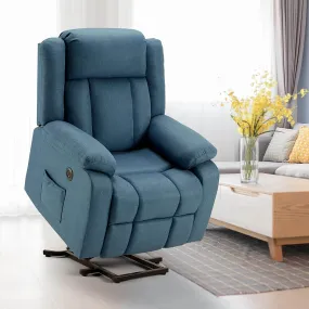 Homrest Power Lift Recliner Chair with Massage & Heat, Linen Fabric Electric Recliner Lift Chair with 2 Side Pockets & USB Port (Peacock Blue)