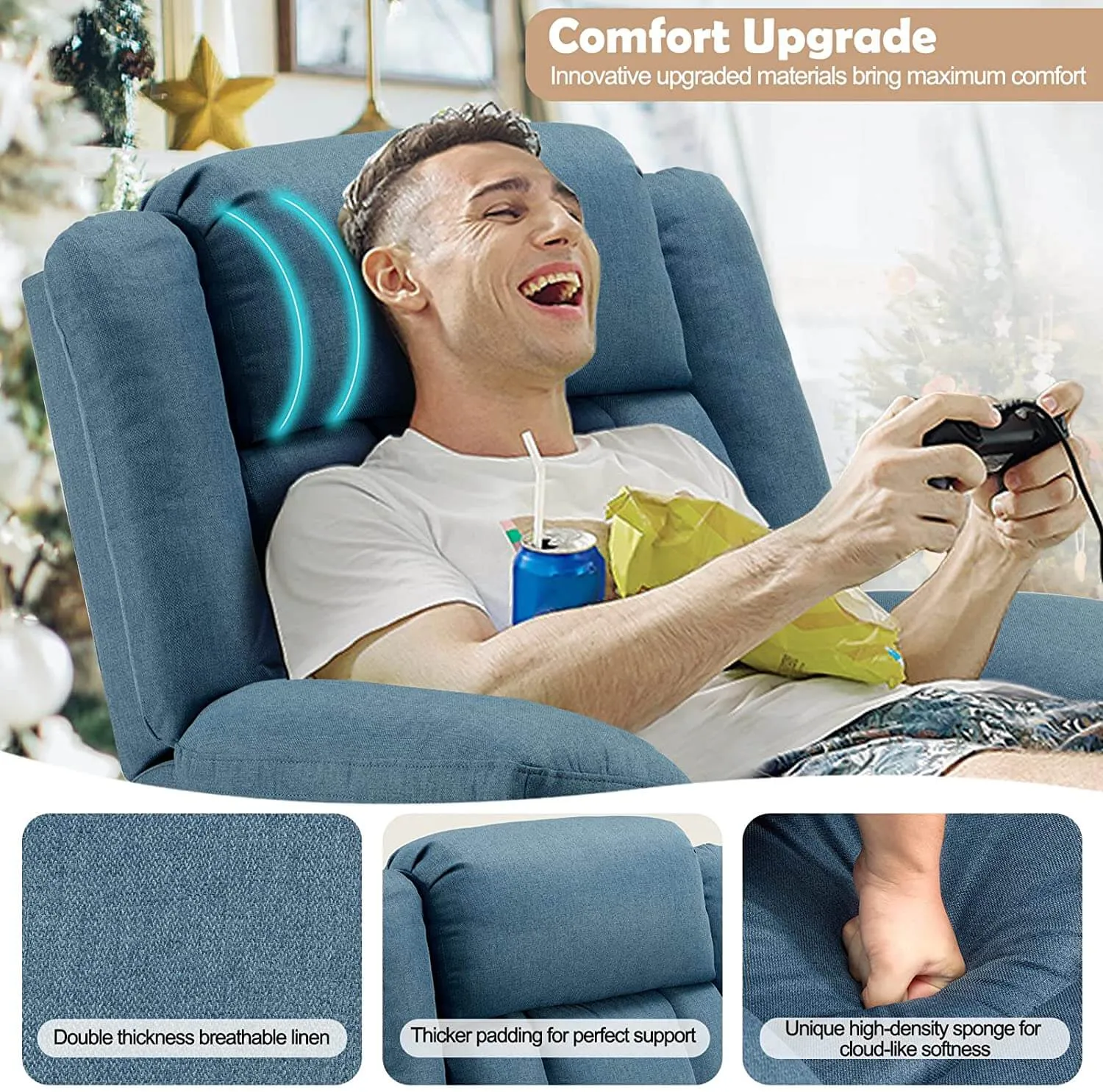 Homrest Power Lift Recliner Chair with Massage & Heat, Linen Fabric Electric Recliner Lift Chair with 2 Side Pockets & USB Port (Peacock Blue)