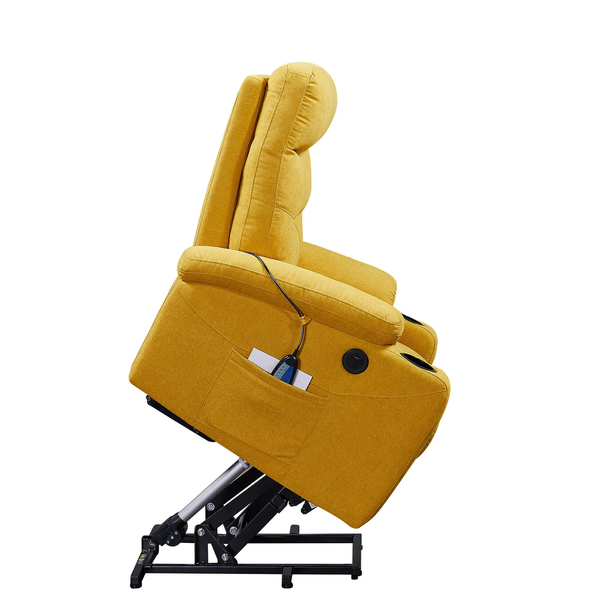 Homrest Power Lift Recliner Chair with Massage and Heat for Elderly Electric Recliner Lift Chair with 2 Side Pockets, Cup Holders, USB Port for Living Room, Yellow