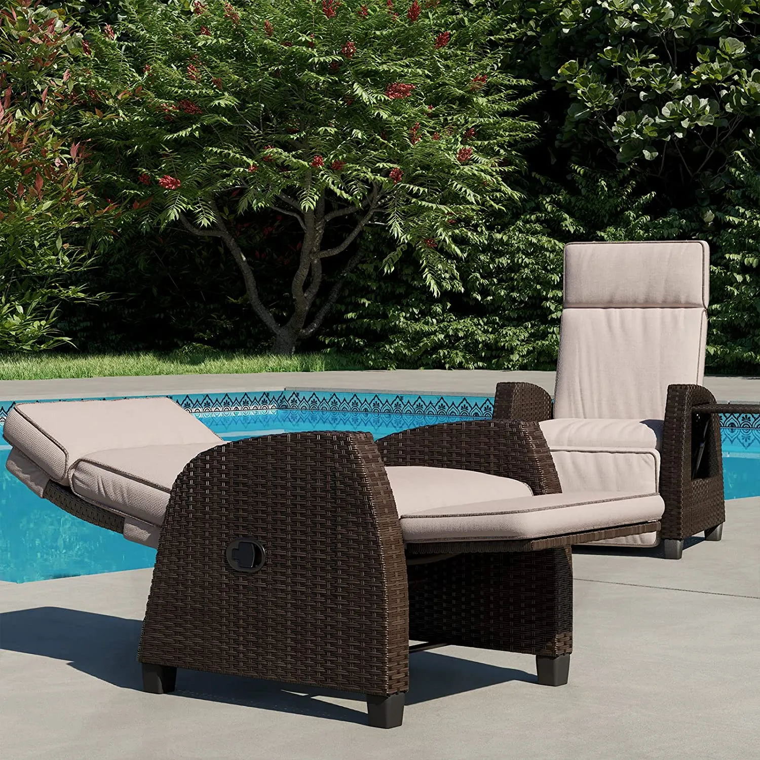 Indoor & Outdoor Recliner with Flip-Up Side Table