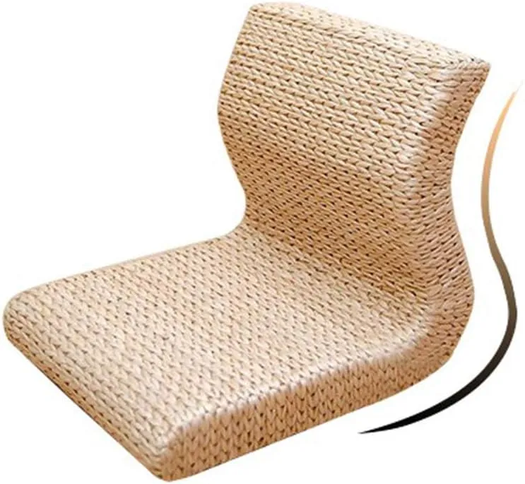 Japanese-Style Floor Chair – Handcrafted Eco-Friendly Padded Straw with Backrest, Tatami Cushion, 17.7x14.1x14.5 inches