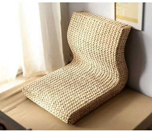 Japanese-Style Floor Chair – Handcrafted Eco-Friendly Padded Straw with Backrest, Tatami Cushion, 17.7x14.1x14.5 inches