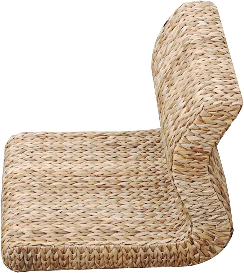 Japanese-Style Floor Chair – Handcrafted Eco-Friendly Padded Straw with Backrest, Tatami Cushion, 17.7x14.1x14.5 inches