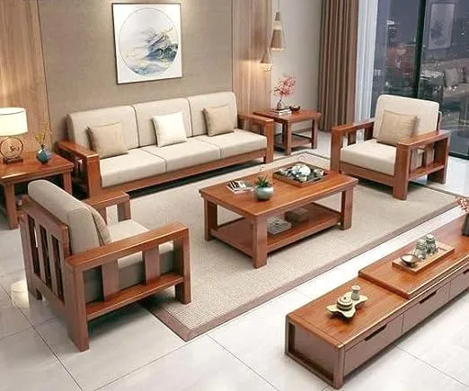 K L FURNITURE Woodden Sofa Set 5 Seater with Center Table (3 1 1) for Living Room | Wooden Sofa Set with Centre Table 5 Seater Living Room Home | Sofa Set with Coffee Table(Brown Finish)