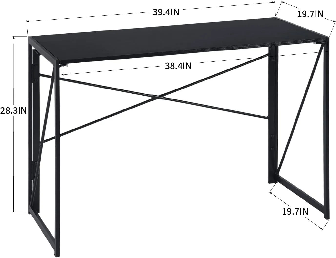 Kawachi Folding Desk 37'' Laptop Computer Table Small Study Writing Desk for Teens Students, Metal Frames Workstation for Home Office, No Assembly Needed, Black KW110