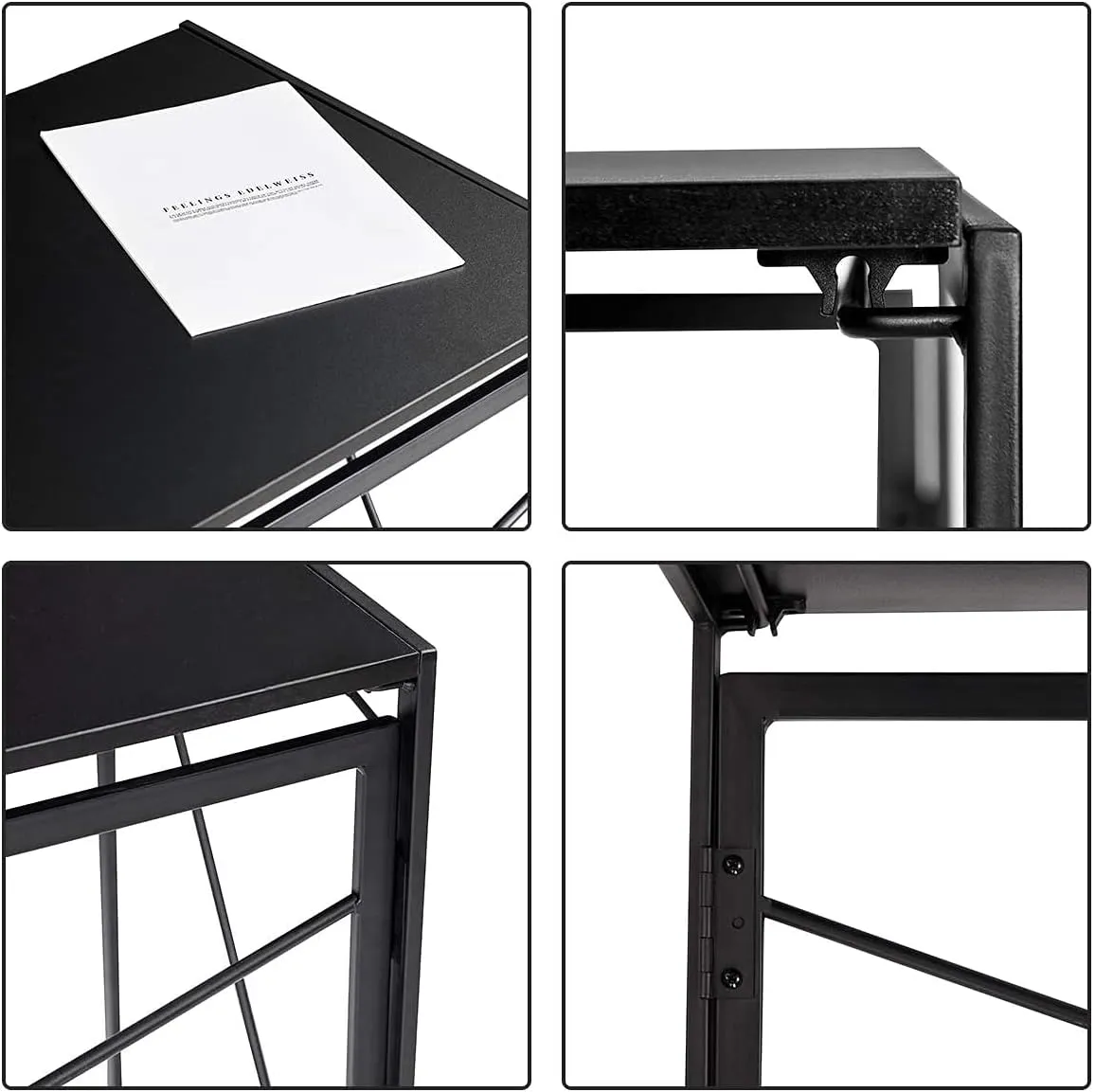 Kawachi Folding Desk 37'' Laptop Computer Table Small Study Writing Desk for Teens Students, Metal Frames Workstation for Home Office, No Assembly Needed, Black KW110