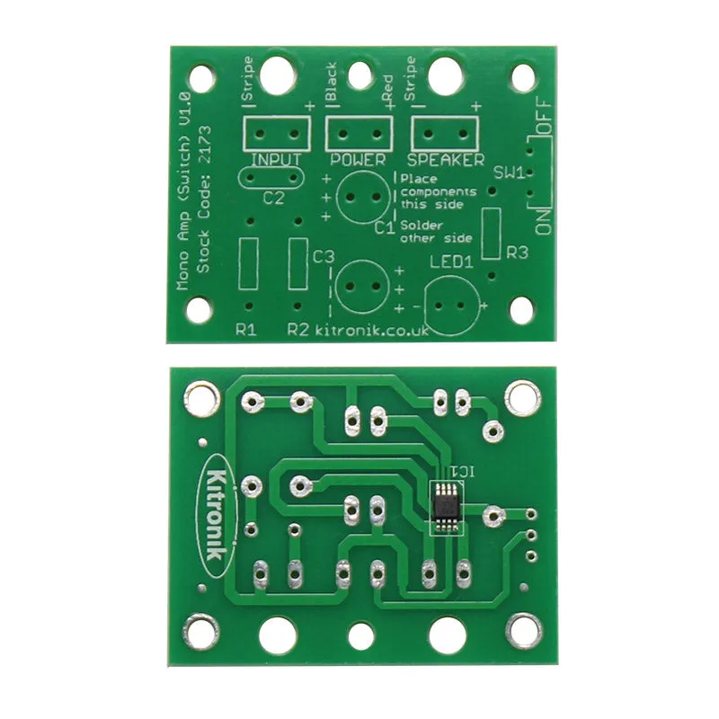 Kitronik Mono Amplifier Kit with Power Switch and status LED