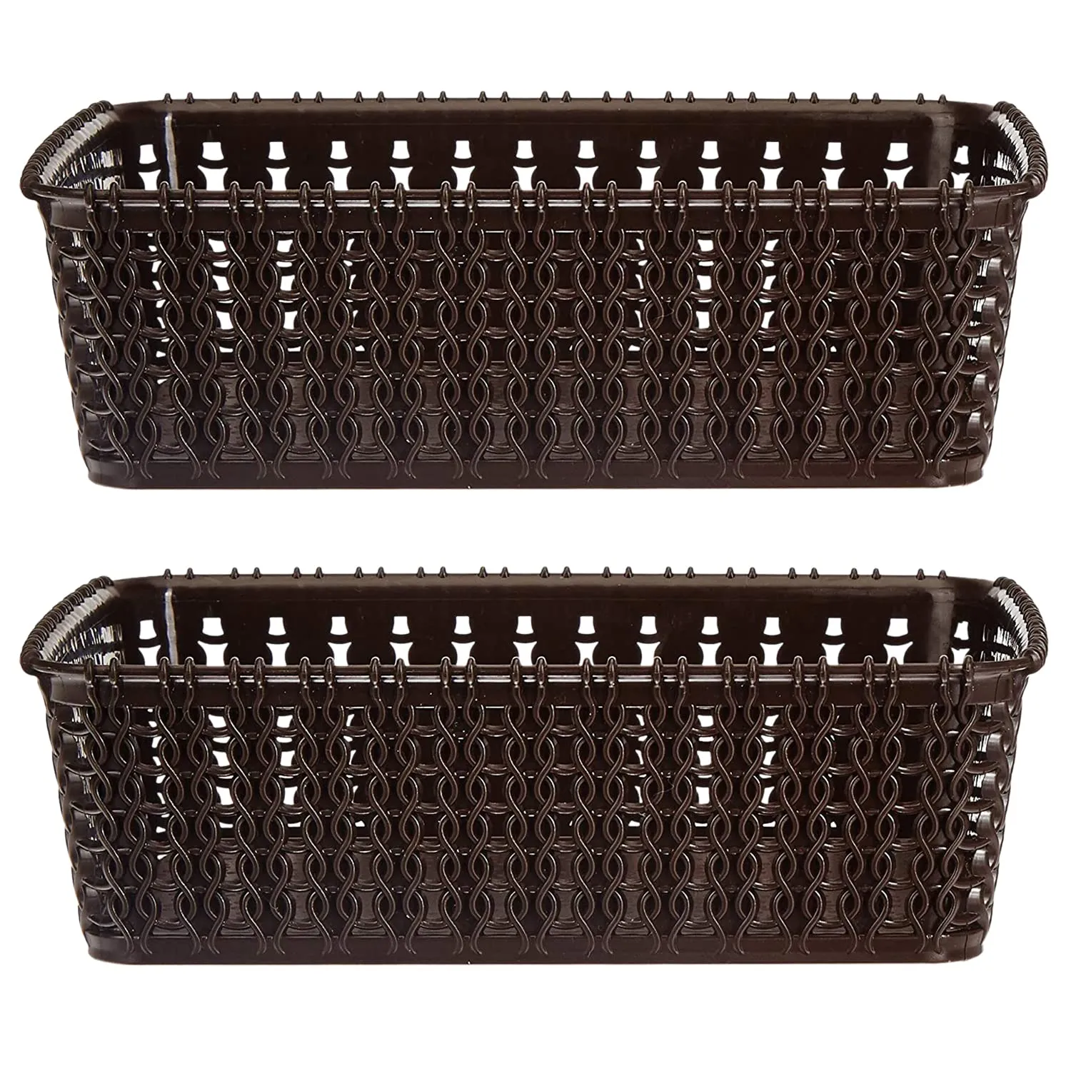 Kuber Industries Multipurposes Small M 15 Plastic Basket|Organizer For Kitchen, Countertops|Cabinets, Bathrooms Without Lid- Pack of 2 (Brown)