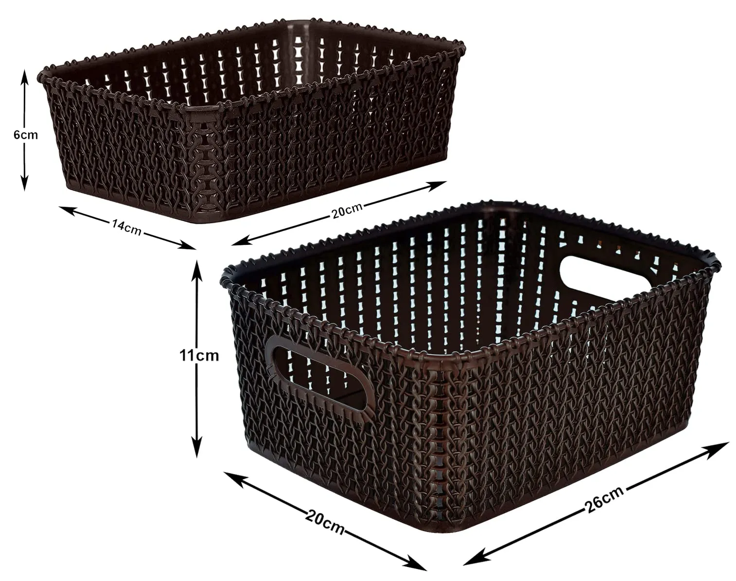 Kuber Industries Multiuses Large & Small Size M 20-15 Plastic Basket/Organizer Without Lid- Set of 2 (Brown)