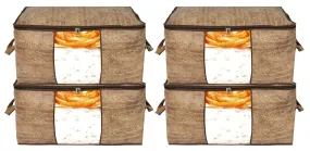 Kuber Industries Wooden Print Foldable Clothes Storage Bag Wardrobe Organizer Non Woven Fabric for Comforters,Blankets,Bedding with Sturdy Zipper,Clear Window (Set of 4,Brown)