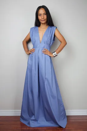 Long Blue Sleeveless Dress